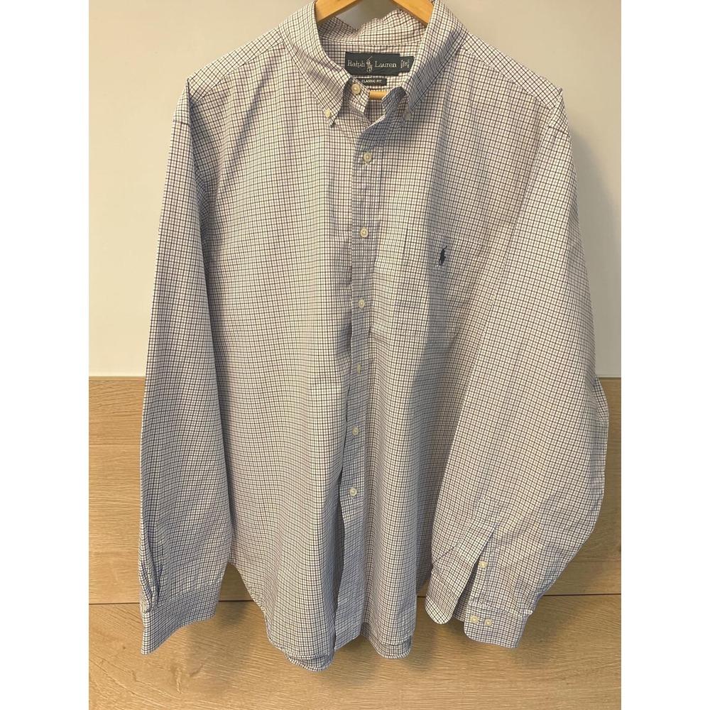 Ralph Lauren Classic Fit Blue Plaid Mens Button Down Cotton Shirt Size XXL Tall